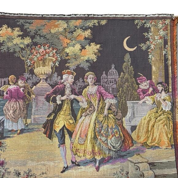 VTG Antique Moonlight Serenade Belgian Tapestry Wall Hanging Rococo 38” X 20” - Picture 9 of 16
